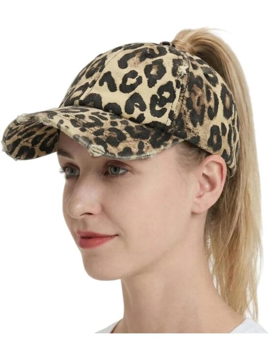 〽️Women Leopard High Ponytail Baseball Cap Trucker Bad Hair Day Adjustable main image 5